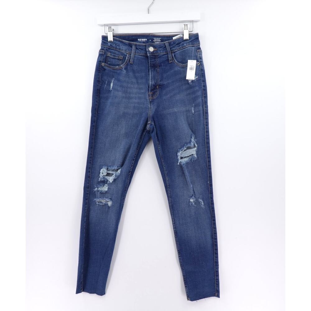 Old Navy Rockstar Stretch Jeans Womens 4 Blue Ripped Super-Skinny High Waisted